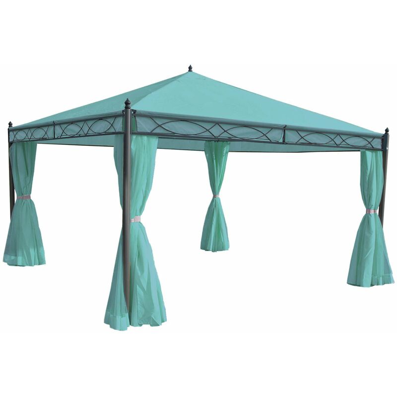 Pergola tonnelle pavillon de jardin cadre stable de 7cm avec paroi latérale turquoise 4x4m 040004085