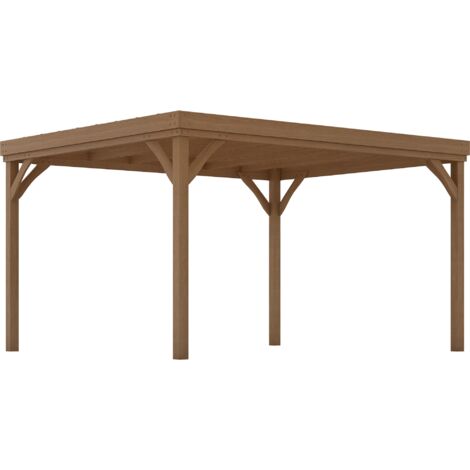 Pergola traditionnelle autoportante en bois de 4 x 3 m avec 4 pieds， Toiture de terrasse à décorer - marron