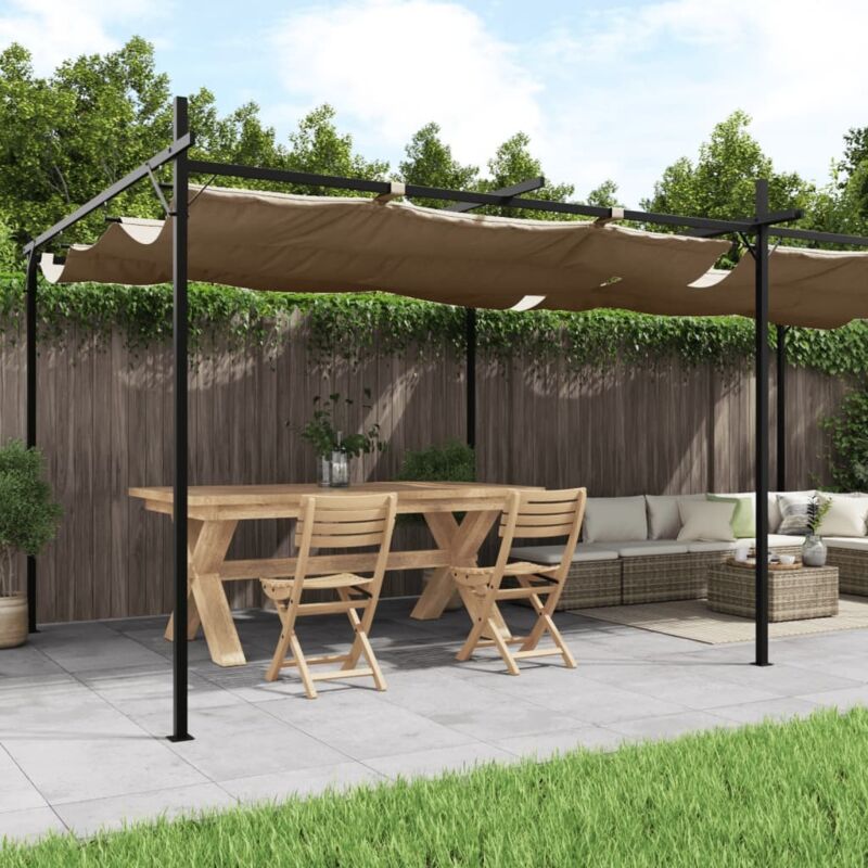 Pergola With Retractable Roof Taupe 589x292x230 Cm Vidaxl