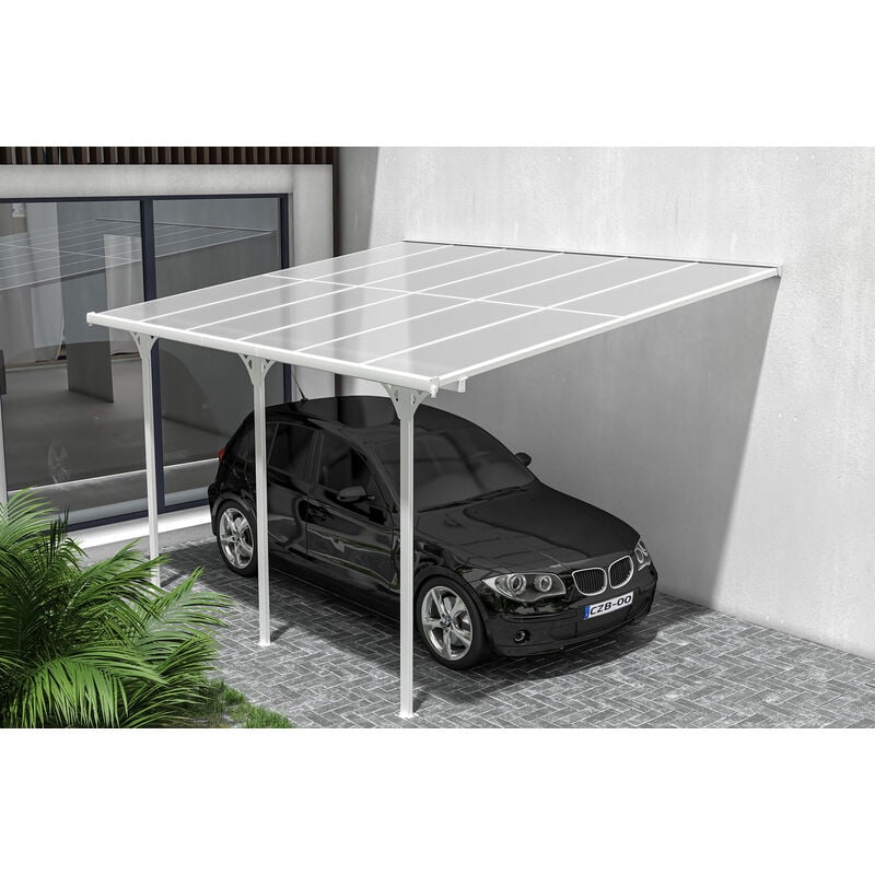 Pergola/Carport adossé kleo 4x3m aluminium Blanc