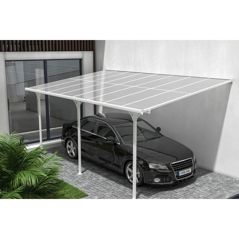 Pergola/Carport adossé kleo 5x3m aluminium Blanc