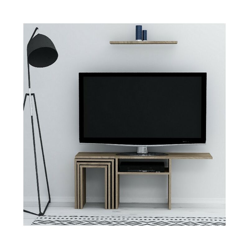 

Peri Mueble TV con mesa de cafe, puertas, estantes - para la sala de estar - Nogal en Madera, 120,6 x 29,5 x 49 cm