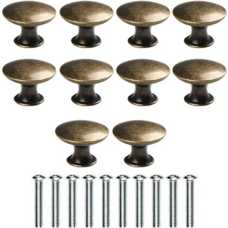 Perillas de cajón de bronce estilo antiguo redondas de 30 mm con tornillos (paquete de 10)