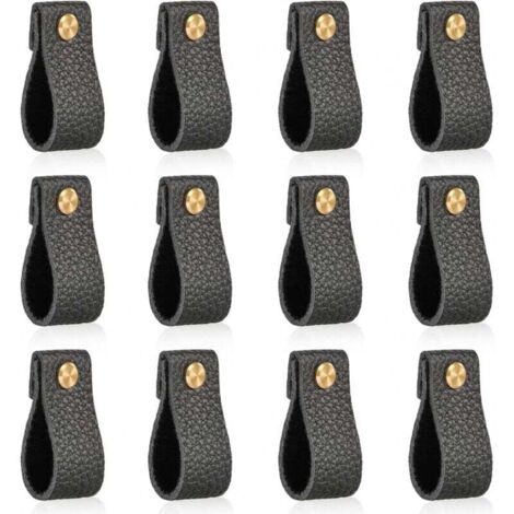 Perillas de cuero negro para muebles, 12 x 146 mm, resistentes a golpes, para puertas de gabinetes y cajones, un excelente regalo.