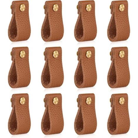 Perillas de cuero para muebles de 12 x 153 mm, resistentes a golpes, para puertas de gabinetes y cajones, un gran regalo, color marrón