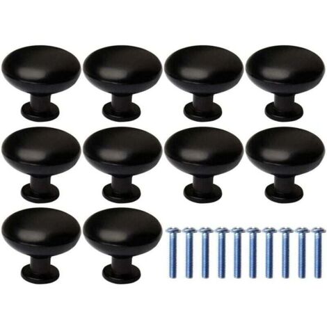 Perillas de puerta, paquete de 10 manijas para cajones de puertas, manijas para muebles, perillas redondas negras, manijas para gabinetes de cocina (con 10 tornillos de fijación)