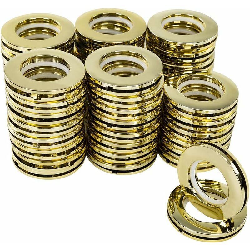 Lechuang - Anneaux de Rideaux en 40 mm Anneaux pour Tringle à Rideaux Rond œillets pour Rideaux en Plastique Clips 50 Pièces Or Brillant