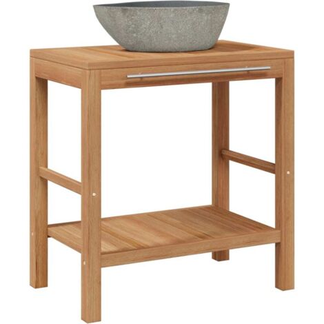 Perle Rare Waschtischunterschrank Teak Massiv mit Flussstein Waschbecken