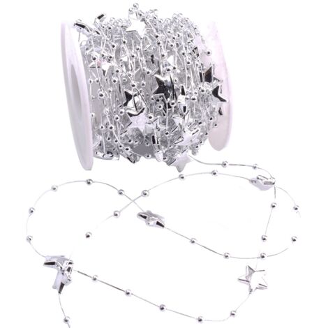 Perles en Forme d'Étoile pour Ligne de Pêche 10m - Décoration Fête, Mariage, Noël (Argent)