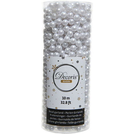 Perline decorative Noel 10m, colore bianco neve.