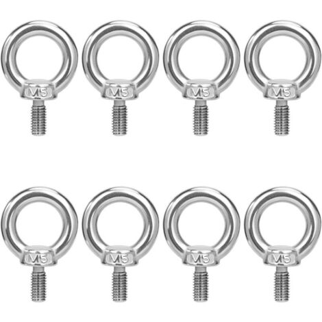 Pernos de ojo M5, anillo de elevación, anillos de perno de ojo, tornillo roscado de acero inoxidable 304 para fijación de suspensión, 8 piezas