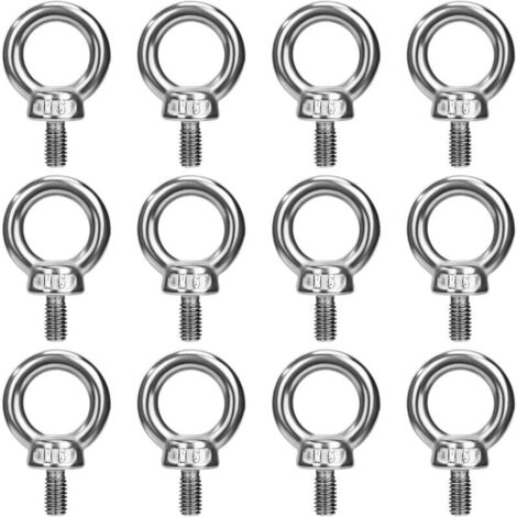 Pernos de ojo M6 Anillo de elevación Anillos de perno de ojo Tornillos de rosca Acero inoxidable 304 para fijación Colgante Conexión 12 piezas