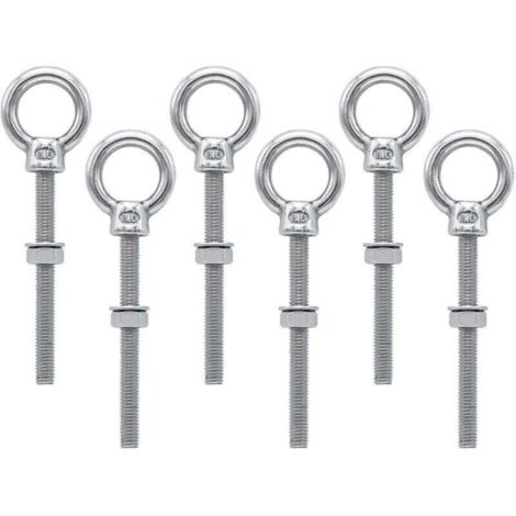Pernos de ojo M6 x 60 mm, tornillos de anillo M6 con rosca métrica, acero inoxidable para fijación y suspensión, 6 piezas