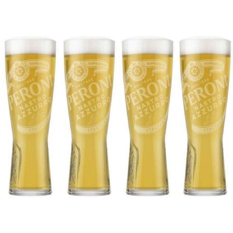 Peroni - Lot de 4 verres 300 ml en relief - Verres nucléés trempés