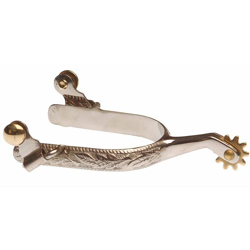 Éperons Western étroits en acier inoxydable pour adultes avec fleurs et roue en laiton