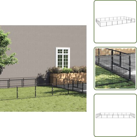 Perrera al aire libre - vidaXL Perrera acero 28 m² negra - Perrera con cable