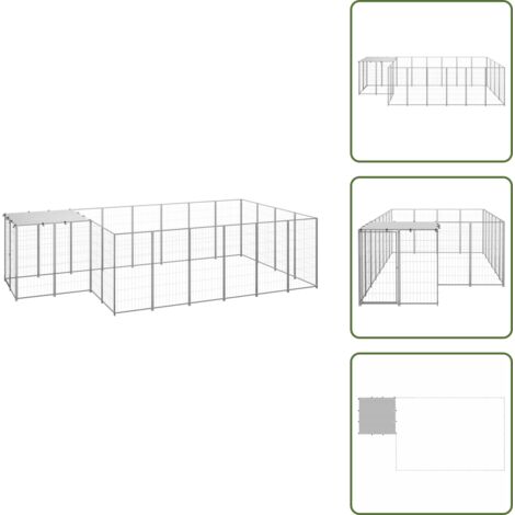 Perrera al aire libre - vidaXL Perrera plateada 8,47 m² acero - Perrera con techo