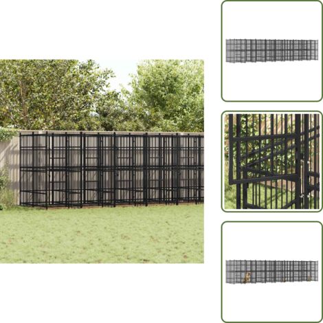 Perrera con malla - vidaXL Perrera de exterior de acero 16,59 m² - Perrera con puerta