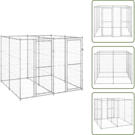 Perrera con malla - vidaXL Perrera de exterior de acero galvanizado 4,84 m² - Perrera con puerta