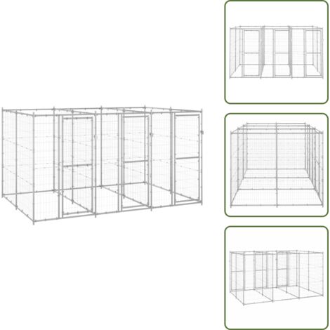 Perrera con malla - vidaXL Perrera de exterior de acero galvanizado 7,26 m² - Perrera con puerta
