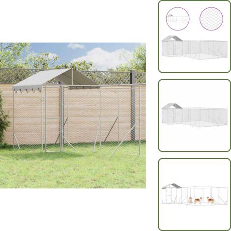 Perrera con techo - vidaXL Perrera de exterior con techo acero galvanizado plata 6x6x2,5 m - Jaula con toldo