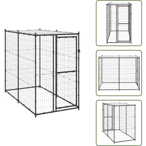 Perrera con techo - vidaXL Perrera de exterior de acero con techo 110x220x180 cm - Perrera con malla