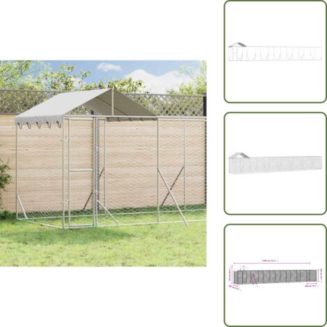Perrera con toldo - vidaXL Perrera de exterior con techo acero galvanizado plata 14x2x2,5m - Jaula para animales