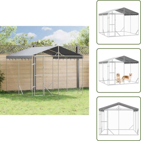Perrera con toldo - vidaXL Perrera de exterior con techo acero galvanizado plata 3x3x2,5 m - Jaula de acero galvanizado