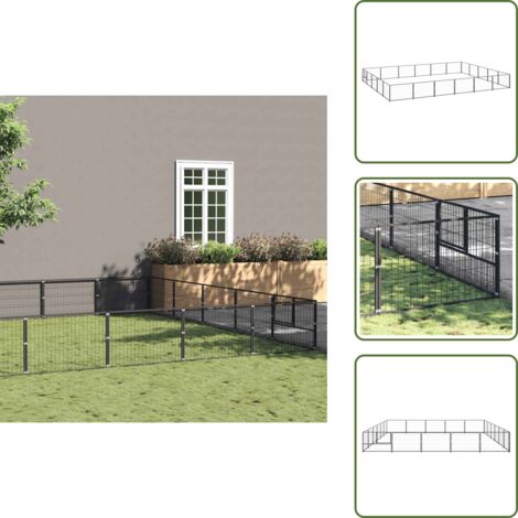 Perrera de 30 m² - vidaXL Perrera acero 30 m² negra - Perrera con cable