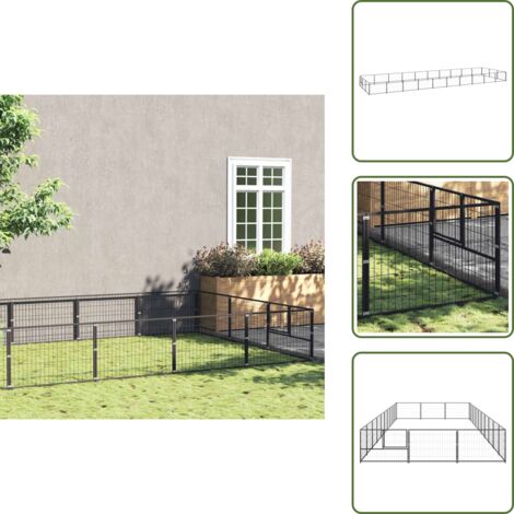 Perrera de 30 m² - vidaXL Perrera acero 30 m² negra - Perrera con cable