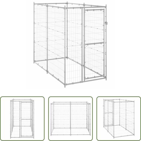 Perrera de acero -  Perrera de exterior de acero galvanizado 110x220x180 cm