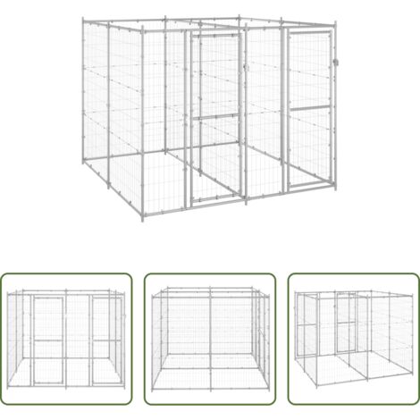 Perrera de acero -  Perrera de exterior de acero galvanizado 4,84 m²