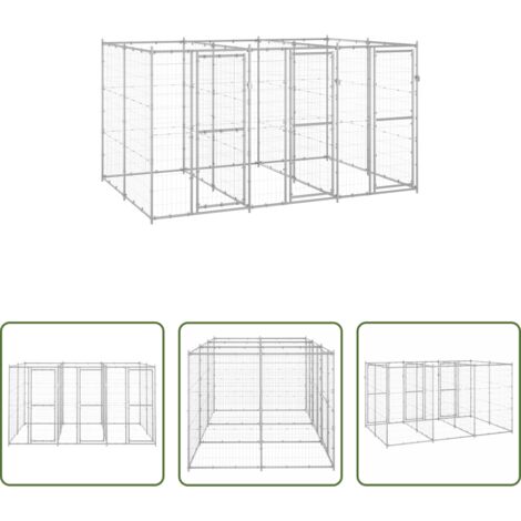 Perrera de acero -  Perrera de exterior de acero galvanizado 7,26 m²