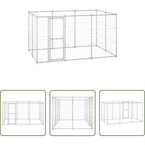 Perrera de acero -  Perrera de exterior de acero galvanizado 7,26 m²