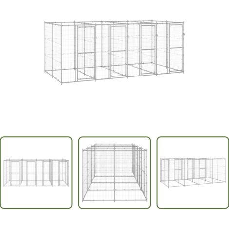 Perrera de acero -  Perrera de exterior de acero galvanizado 9,68 m²