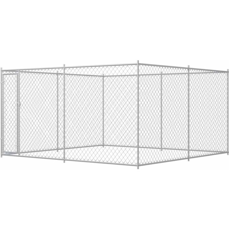 

vidaXL Perrera de exterior 383x383x185 cm - Plateado