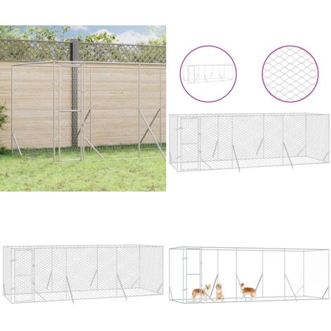 Perrera de exterior acero galvanizado plateado 6x2x2 m - Perrera exterior - Jaula de acero galvanizado