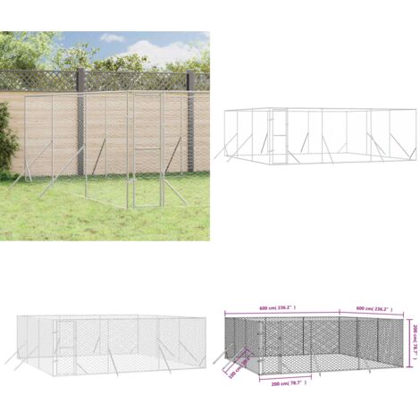 Perrera de exterior acero galvanizado plateado 6x6x2 m - Perrera exterior - Jaula de acero galvanizado