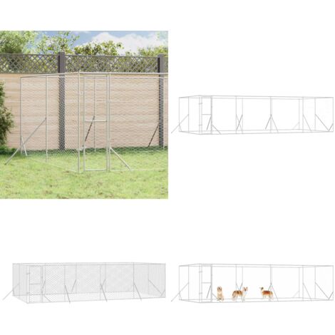 Perrera de exterior acero galvanizado plateado 8x4x2 m - Perrera exterior - Jaula de acero galvanizado