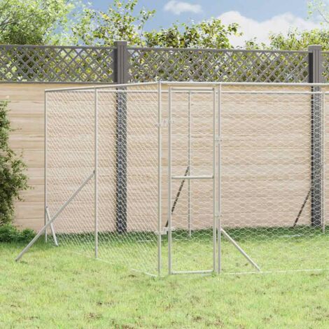Perrera de exterior acero galvanizado plateado 8x8x2 m