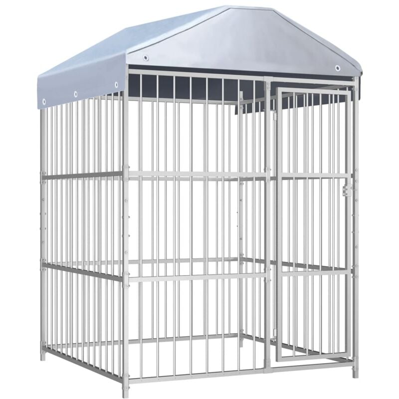 

vidaXL Perrera de exterior con techo 150x150x200 cm - Plateado