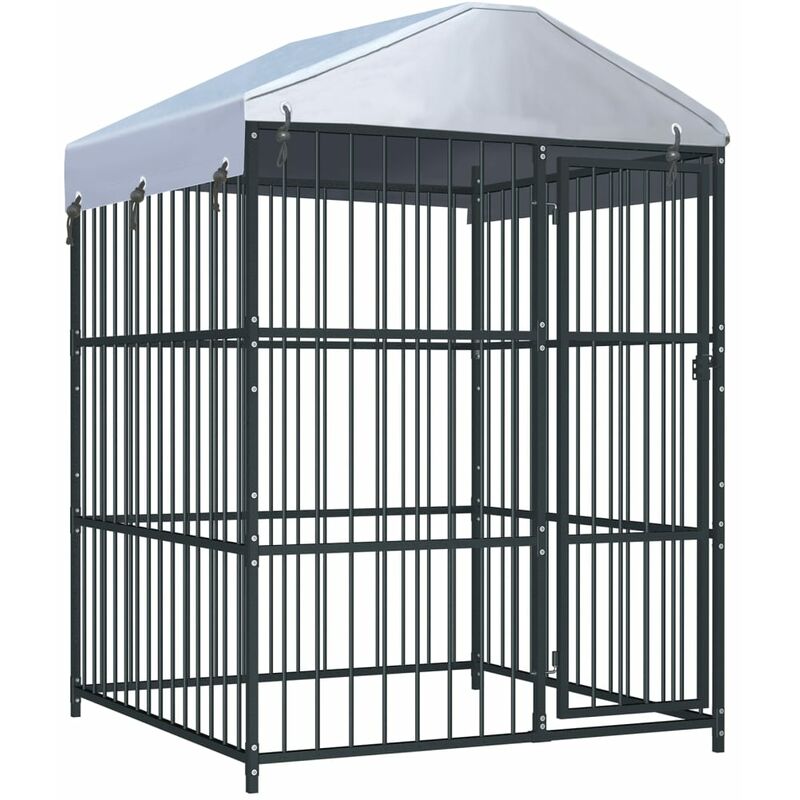 

vidaXL Perrera de exterior con techo 150x150x210 cm - Negro