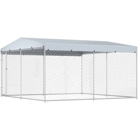 Perrera de exterior con techo 382x382x225 cm