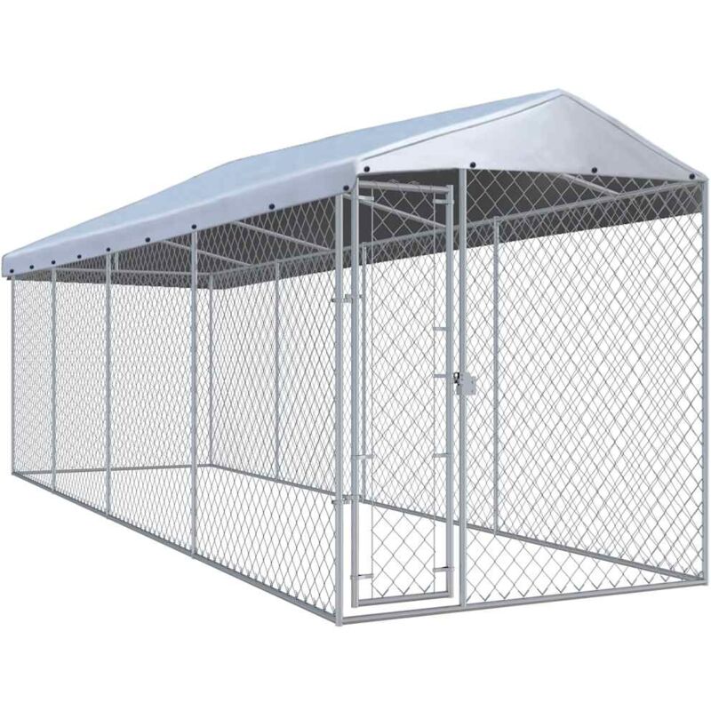 

vidaXL Perrera de exterior con tejado 760x190x225 cm - Plateado