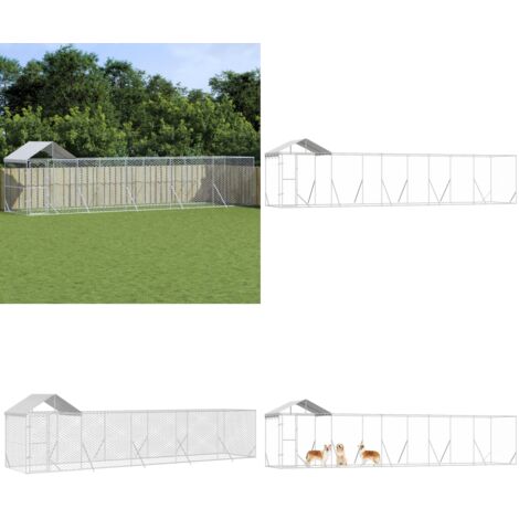 Perrera de exterior con techo acero galvanizado plata 10x2x2,5m - Perrera exterior - Jaula con techo