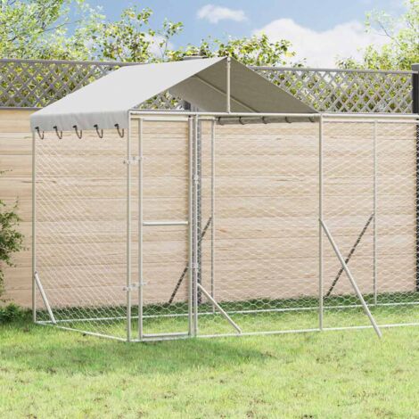 Perrera de exterior con techo acero galvanizado plata 14x2x2,5m