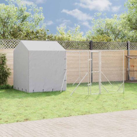 Perrera de exterior con techo acero galvanizado plata 4x4x2,5 m