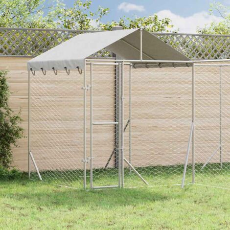 Perrera de exterior con techo acero galvanizado plata 4x4x2,5 m
