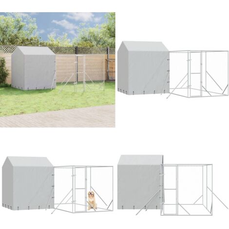 Perrera de exterior con techo acero galvanizado plata 4x4x2,5 m - Perrera exterior - Jaula para animales