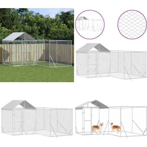 Perrera de exterior con techo acero galvanizado plata 4x4x2,5 m - Perrera exterior - Jaula para animales